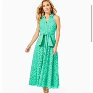Lilly Pulitzer Dress Size 4 Mint Green Halter Eyelet Lace Midi Collared Resort